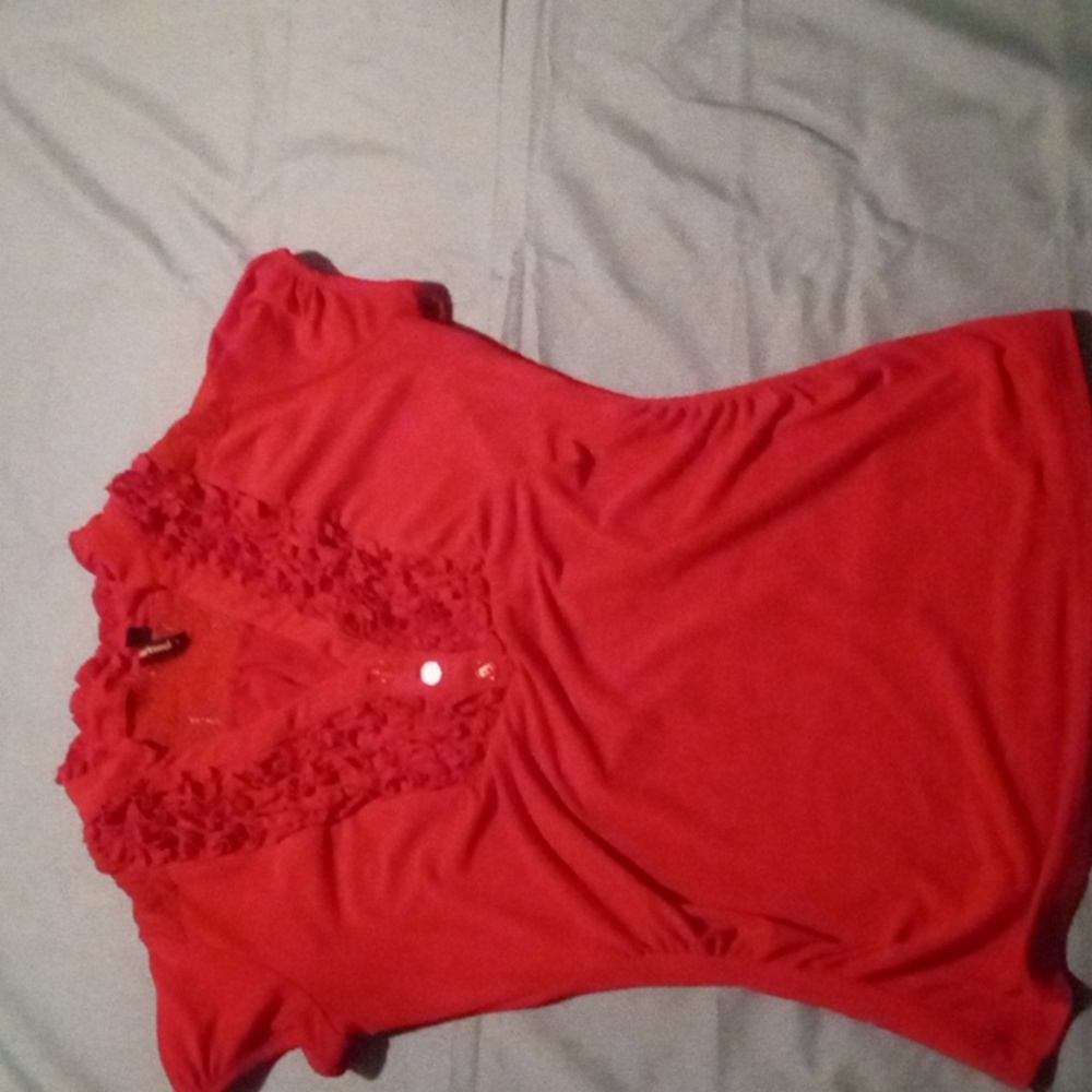 Bright Red top with slight ruffles and lace across the back...women's medium